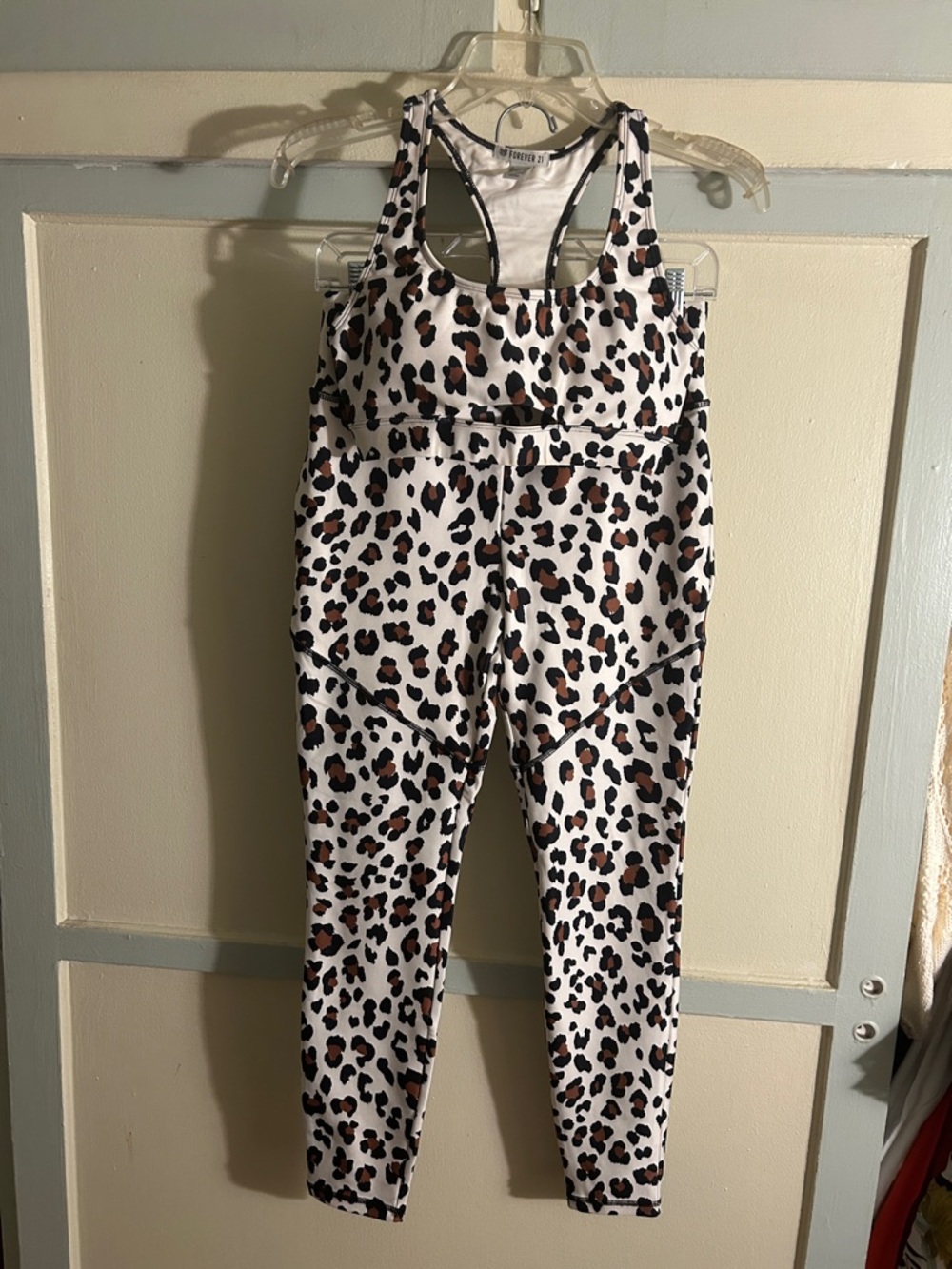 Forever 21 White Leopard Print Sports Bra with Brown & Black Spots